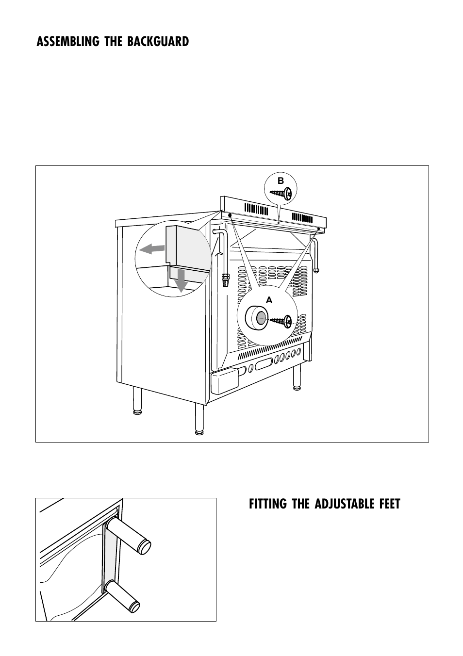 Fitting the adjustable feet, Assembling the backguard | Caple CR910SS User Manual | Page 7 / 36