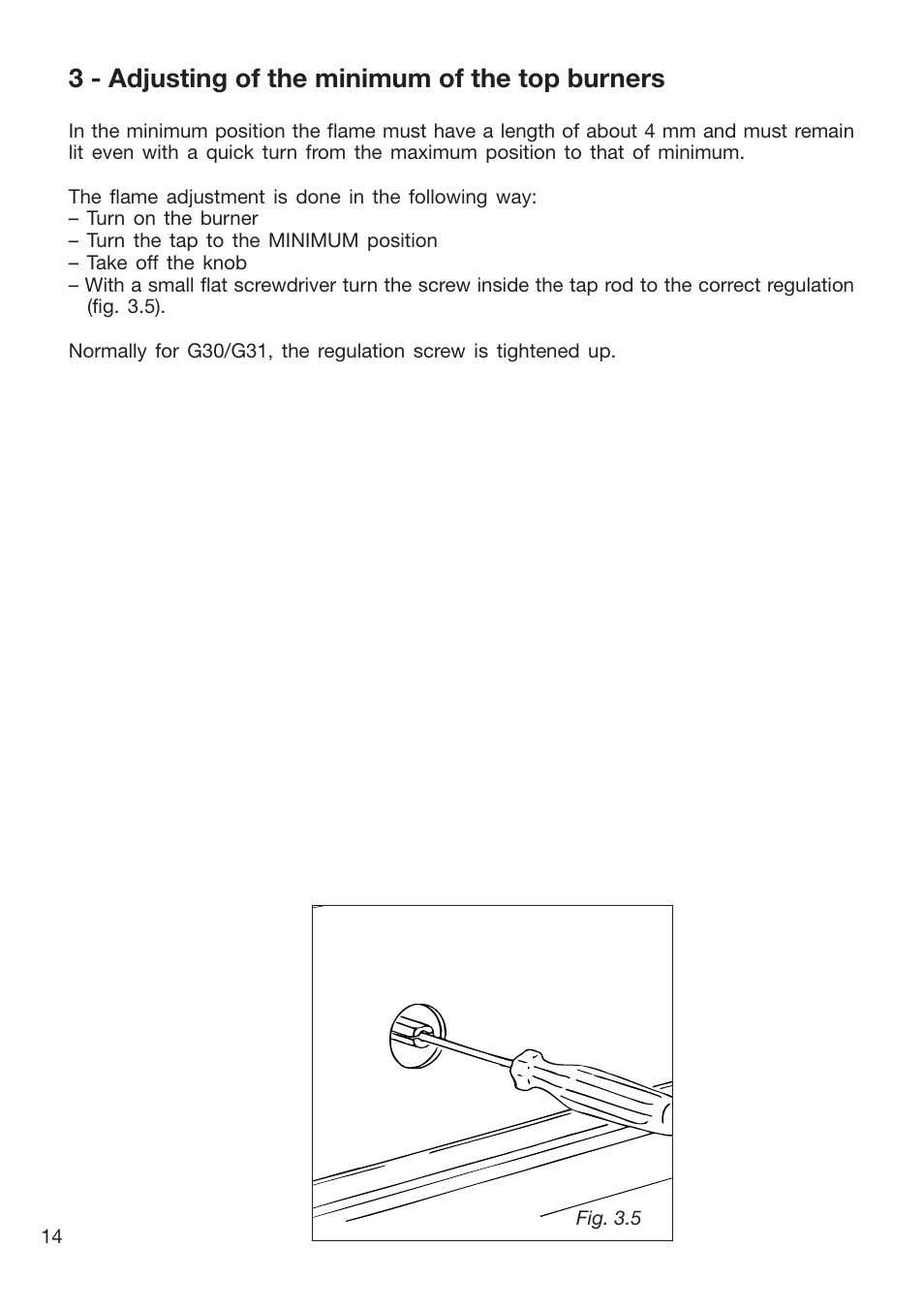 3 - adjusting of the minimum of the top burners | Caple CR9201AN User Manual | Page 14 / 44