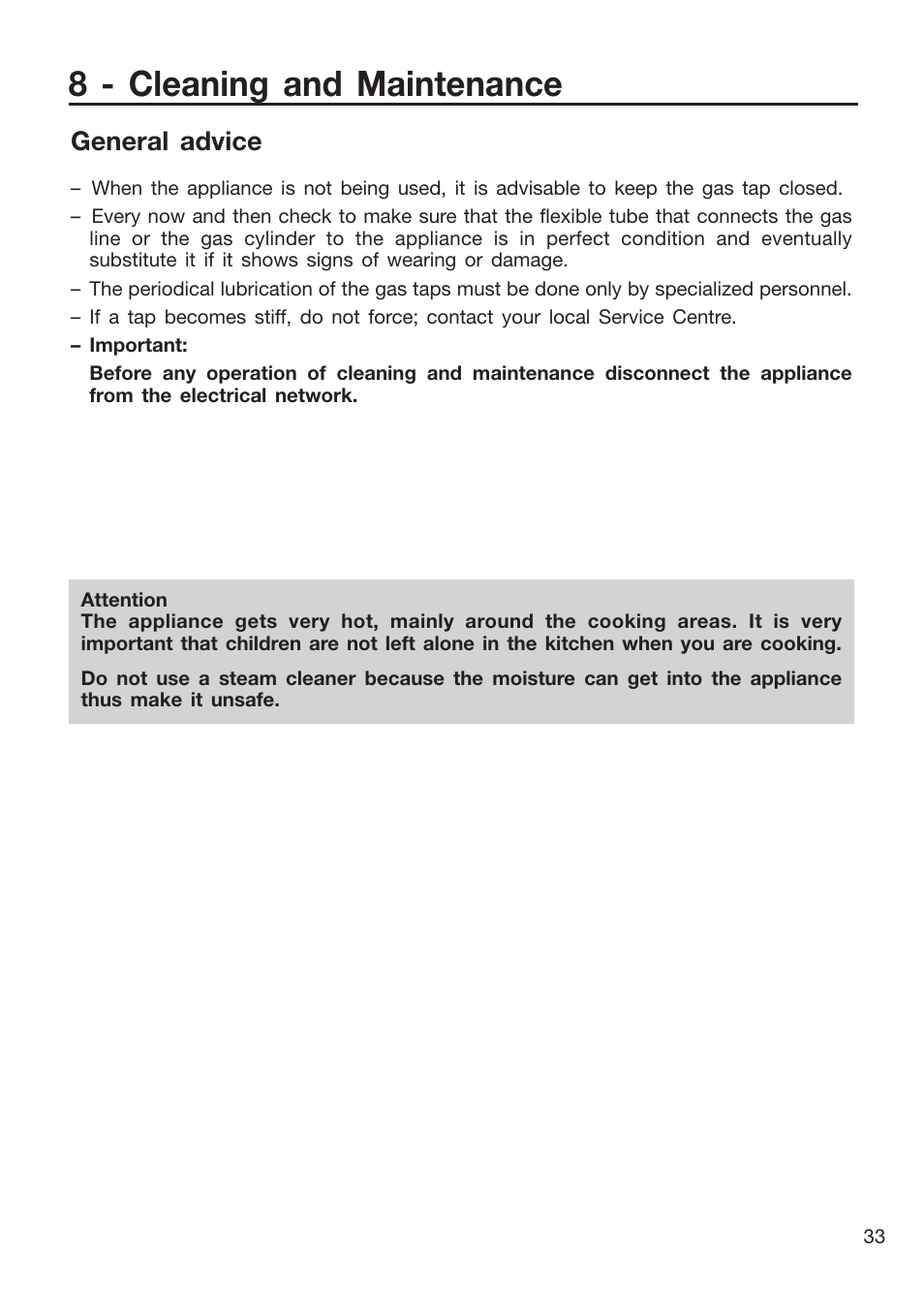 8 - cleaning and maintenance, General advice | Caple CR9201AN User Manual | Page 33 / 44