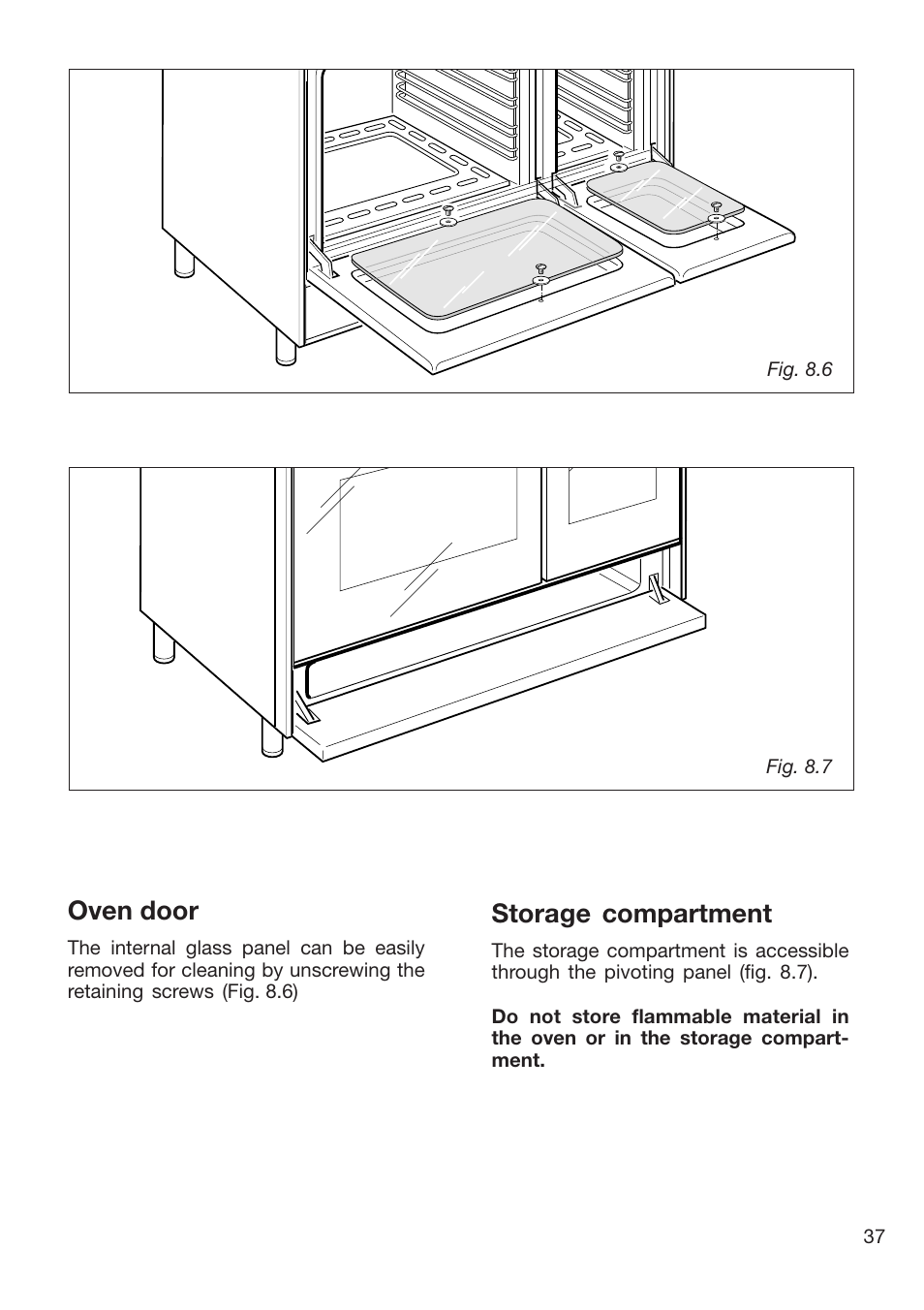 Storage compartment, Oven door | Caple CR9201AN User Manual | Page 37 / 44