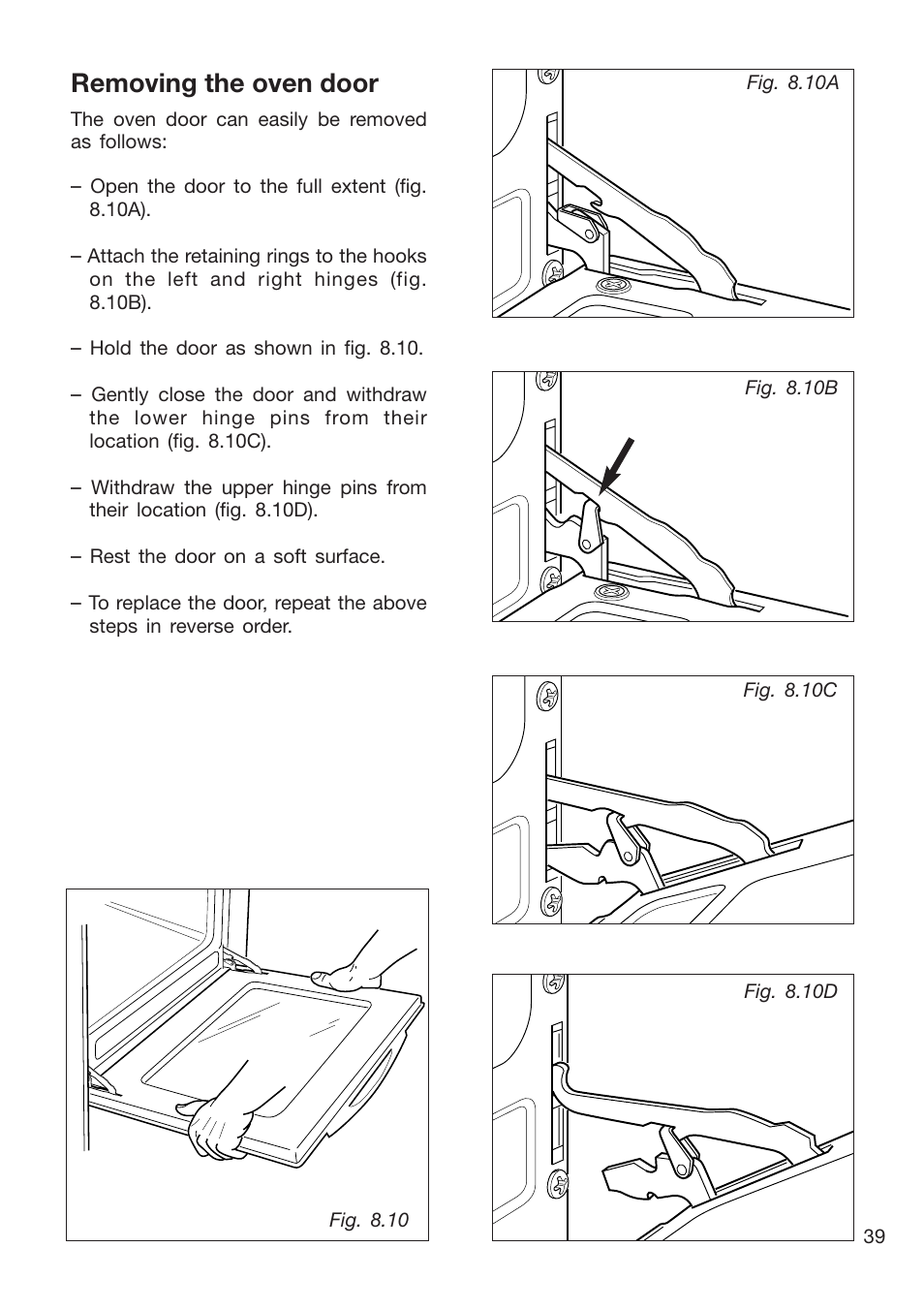 Removing the oven door | Caple CR9201AN User Manual | Page 39 / 44