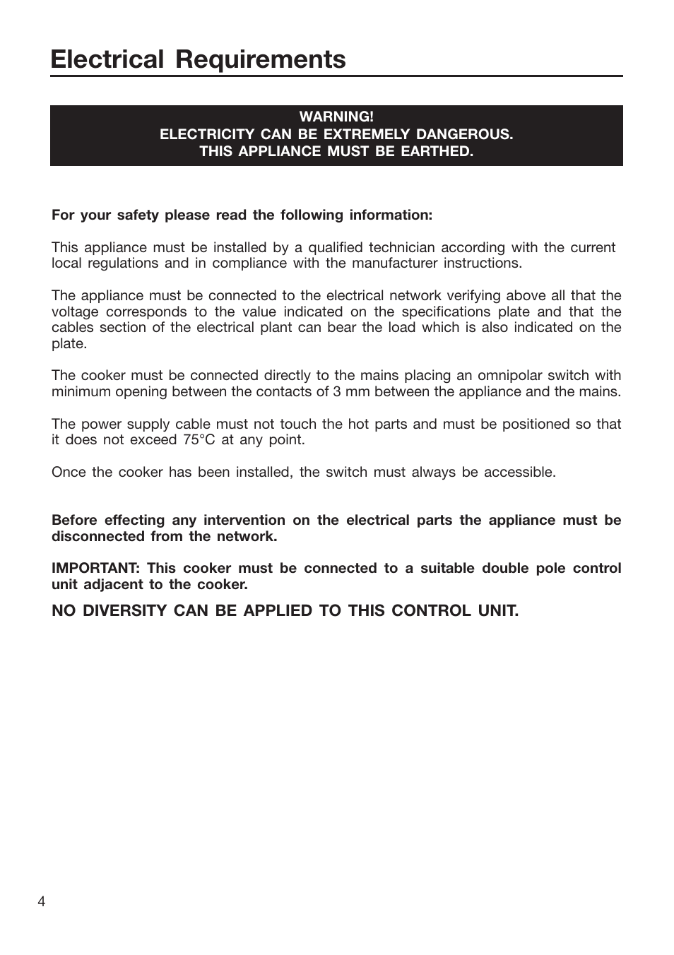 Electrical requirements | Caple CR9201AN User Manual | Page 4 / 44