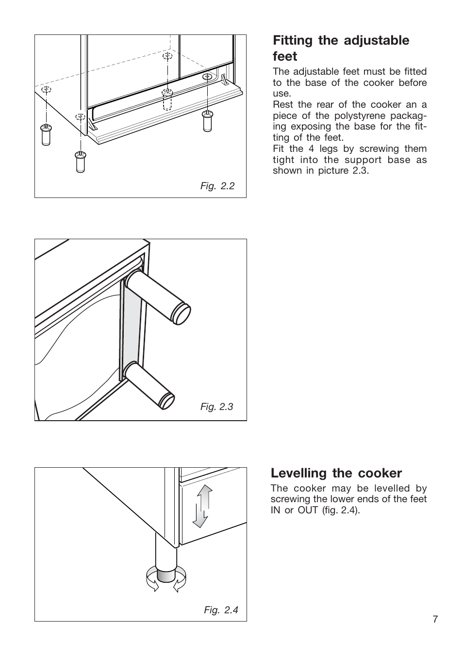 Fitting the adjustable feet, Levelling the cooker | Caple CR9201AN User Manual | Page 7 / 44