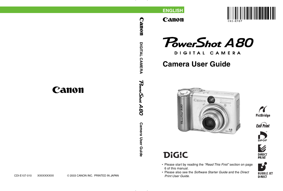 Canon A80 User Manual | 218 pages