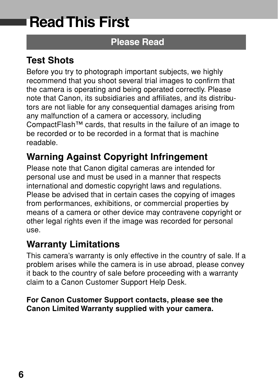 Read this first | Canon A80 User Manual | Page 10 / 218