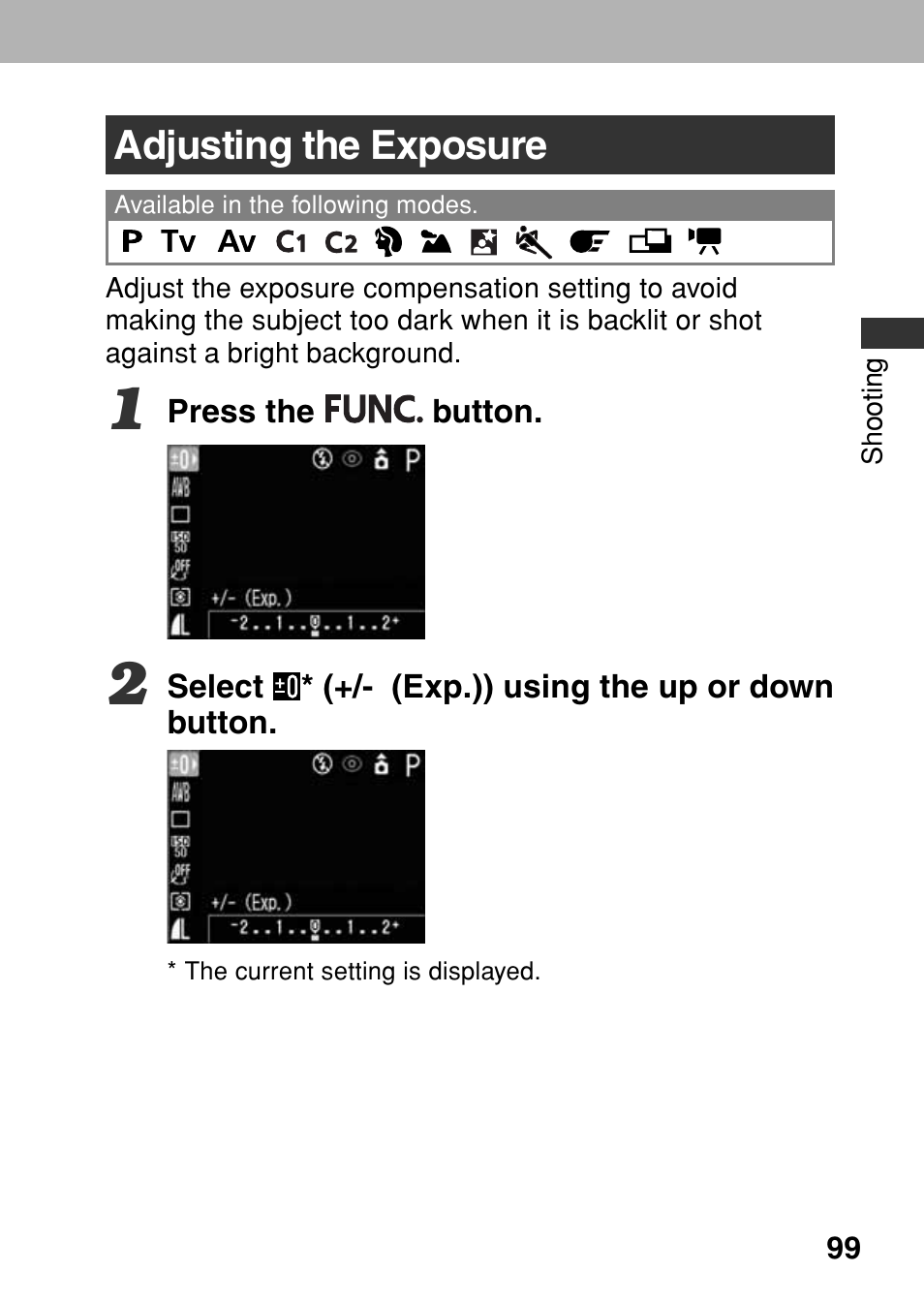 Adjusting the exposure | Canon A80 User Manual | Page 103 / 218