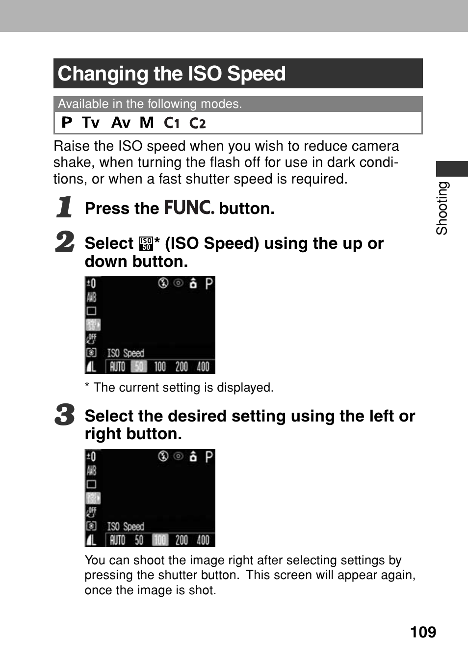 Changing the iso speed | Canon A80 User Manual | Page 113 / 218