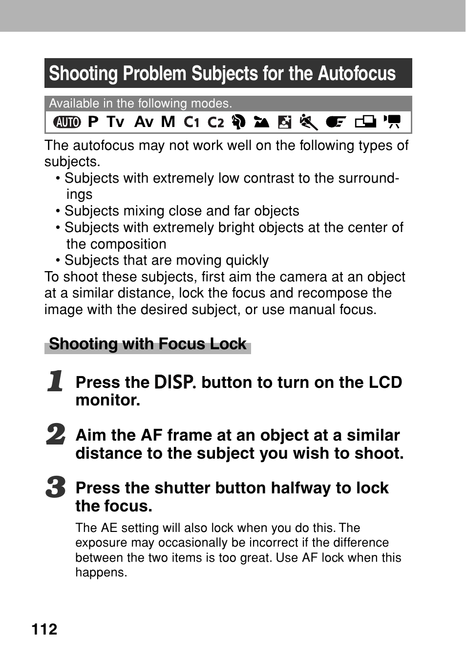 Shooting problem subjects for the autofocus | Canon A80 User Manual | Page 116 / 218