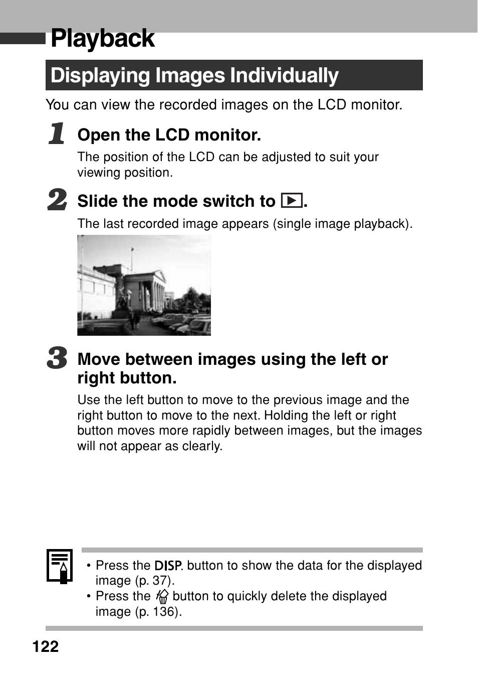 Playback, Displaying images individually | Canon A80 User Manual | Page 126 / 218
