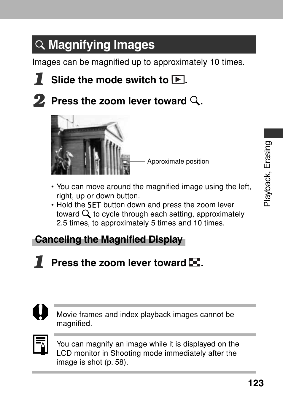 Magnifying images | Canon A80 User Manual | Page 127 / 218