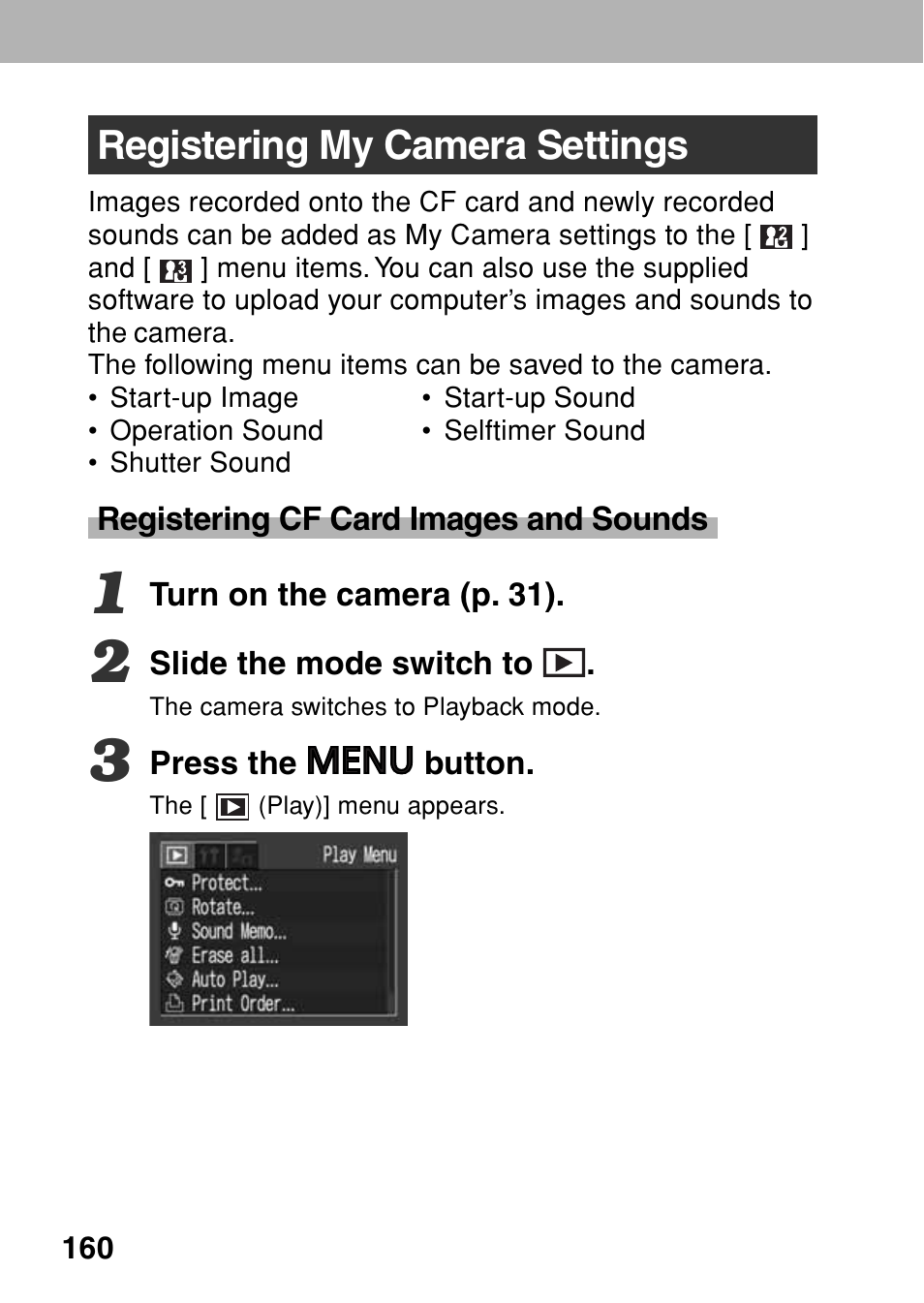 Registering my camera settings | Canon A80 User Manual | Page 164 / 218