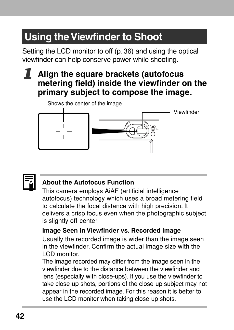 Using the viewfinder to shoot | Canon A80 User Manual | Page 46 / 218