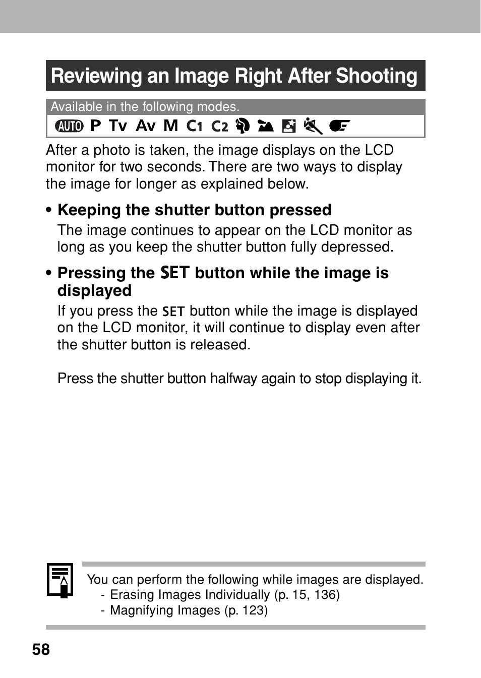 Reviewing an image right after shooting | Canon A80 User Manual | Page 62 / 218