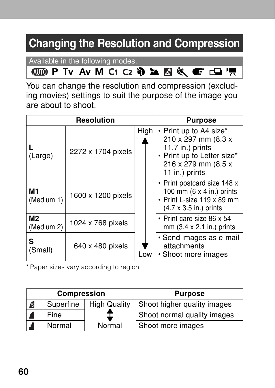 Changing the resolution and compression | Canon A80 User Manual | Page 64 / 218