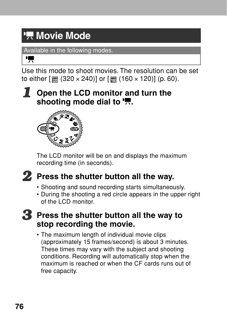 Movie mode | Canon A80 User Manual | Page 80 / 218