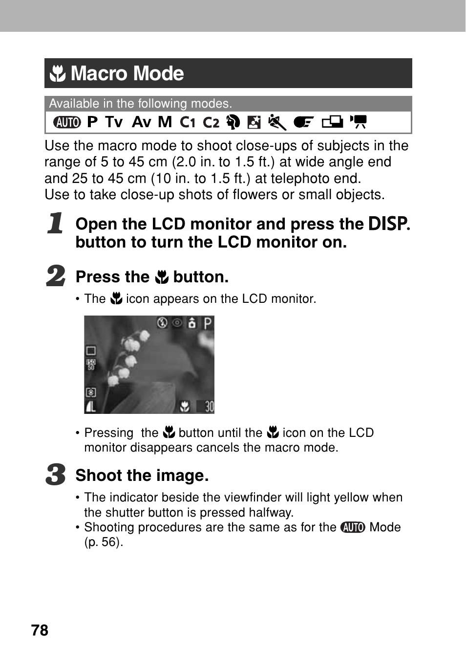 Macro mode | Canon A80 User Manual | Page 82 / 218