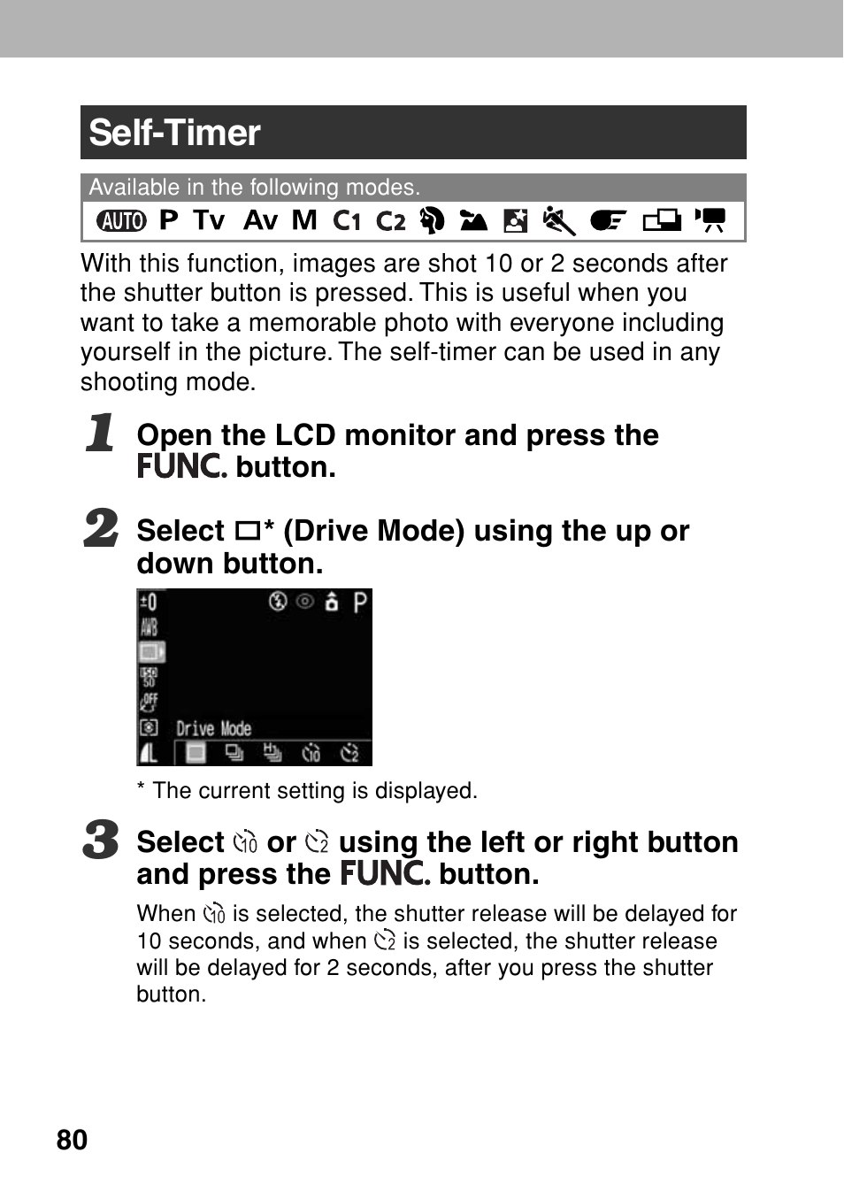 Self-timer | Canon A80 User Manual | Page 84 / 218