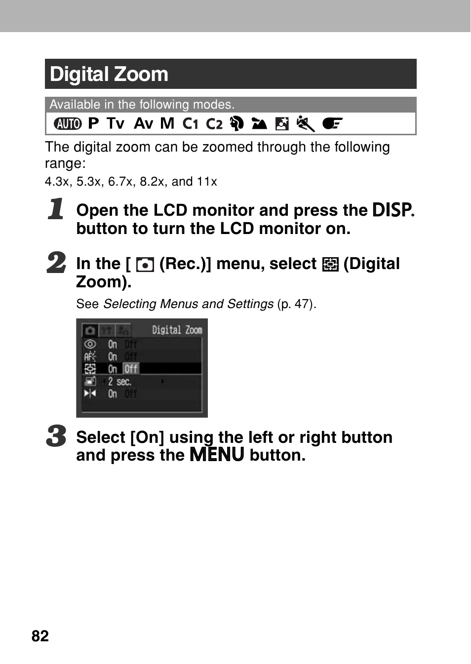 Digital zoom | Canon A80 User Manual | Page 86 / 218