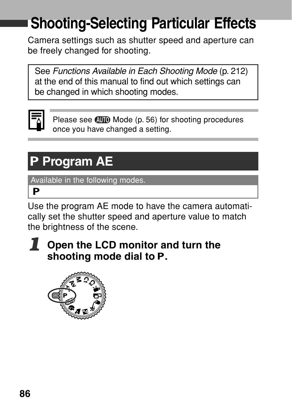 Shooting-selecting particular effects, Program ae | Canon A80 User Manual | Page 90 / 218
