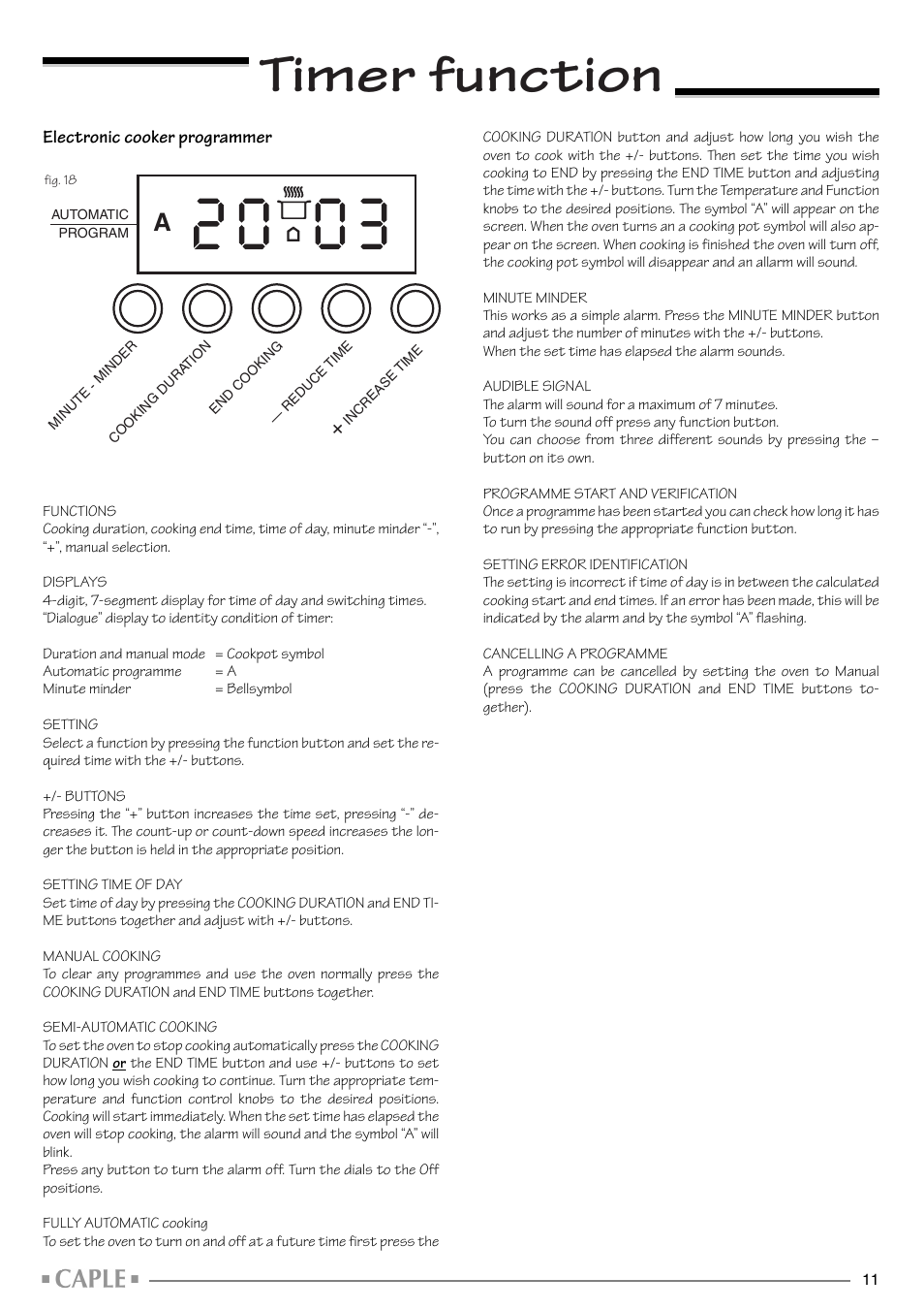 Timer function | Caple CR1001SS User Manual | Page 11 / 24