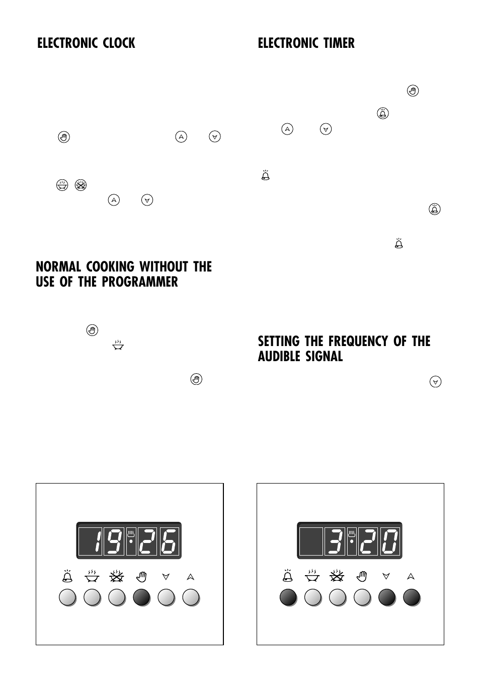 Electronic clock, Electronic timer, Setting the frequency of the audible signal | Normal cooking without the use of the programmer | Caple CR1100SS User Manual | Page 21 / 40