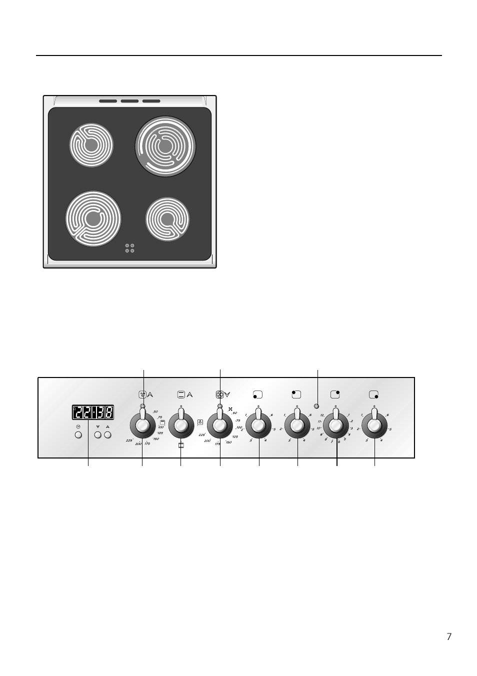 3 - features and technical data, Cooking zones, Control panel | Pilot lamps | Caple C5220 User Manual | Page 7 / 24