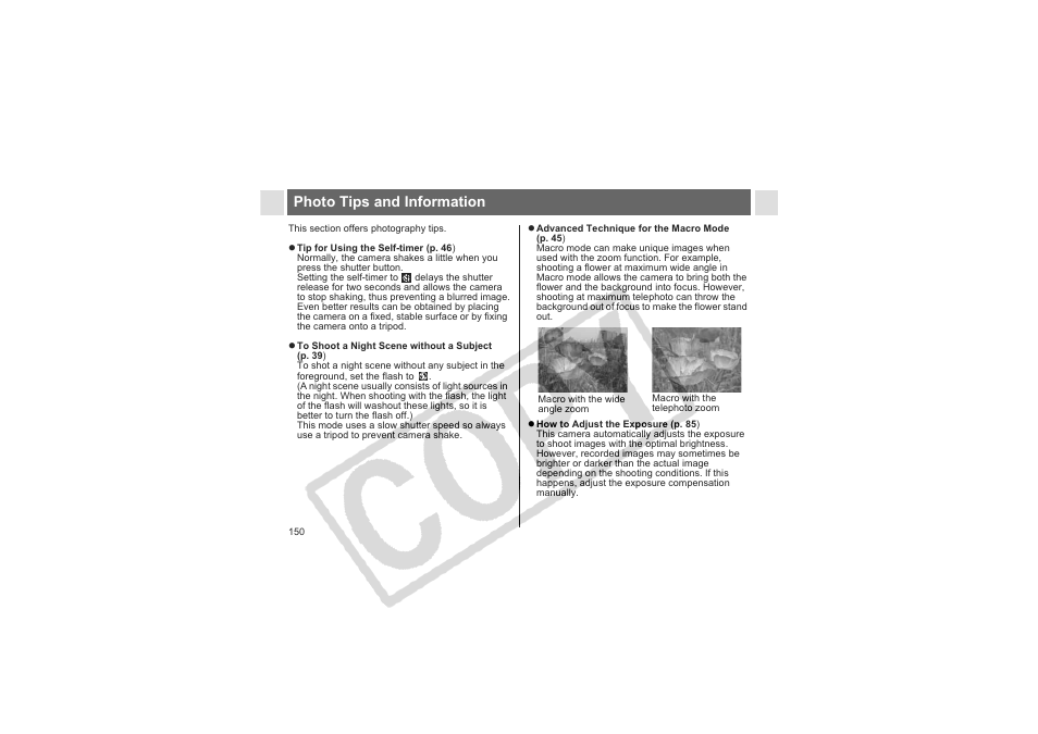 Photo tips and information | Canon CDI-E144-010 User Manual | Page 152 / 163