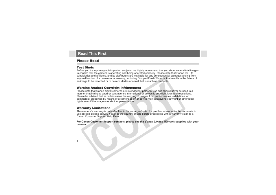 Read this first | Canon CDI-E144-010 User Manual | Page 6 / 163