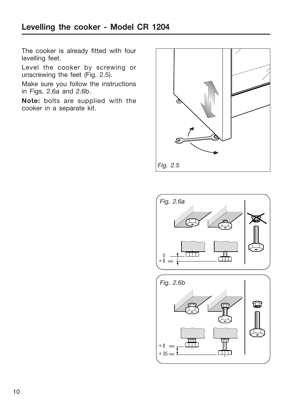 Levelling the cooker - model cr 1204 | Caple CR9204 User Manual | Page 10 / 52