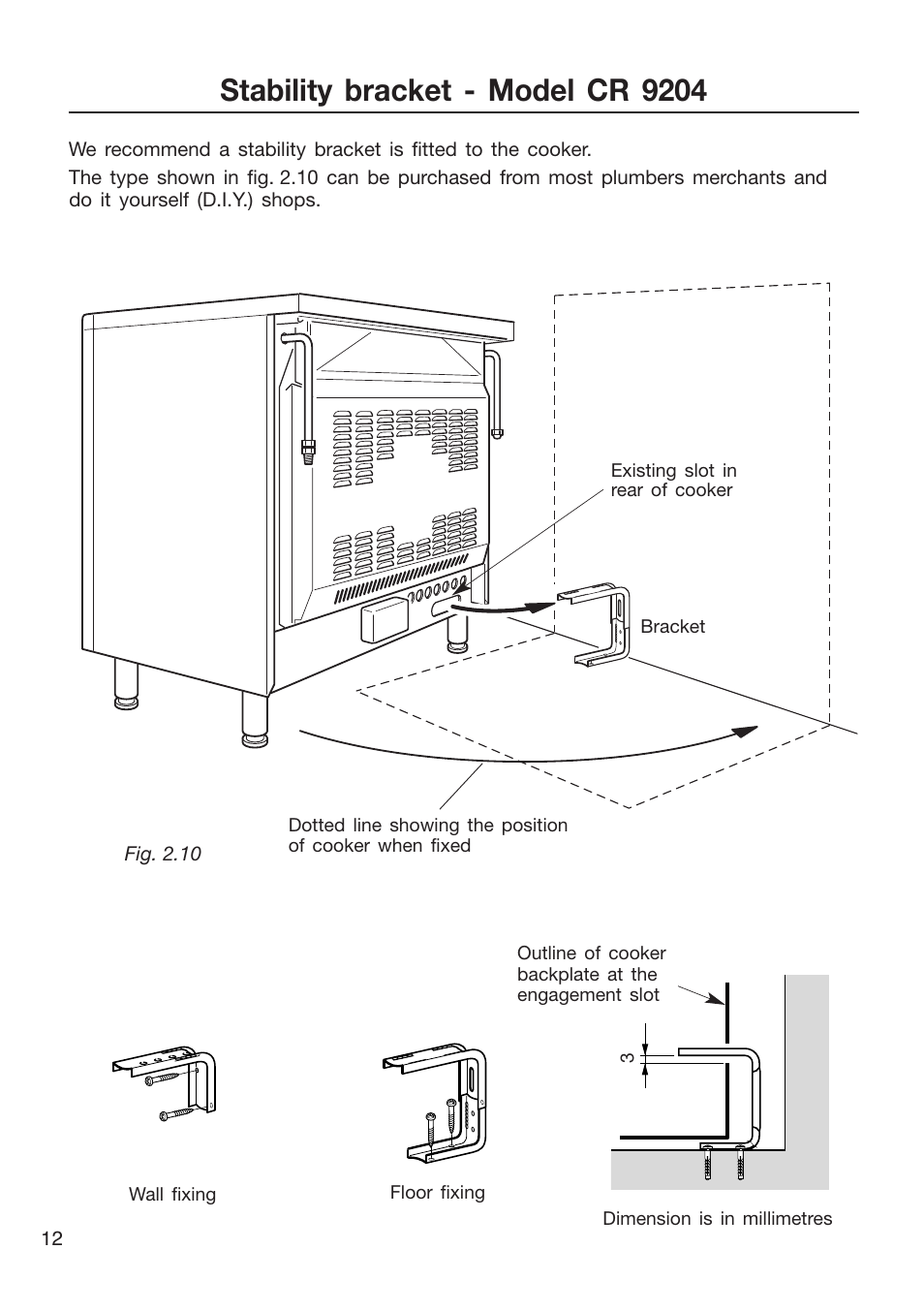 Stability bracket - model cr 9204 | Caple CR9204 User Manual | Page 12 / 52