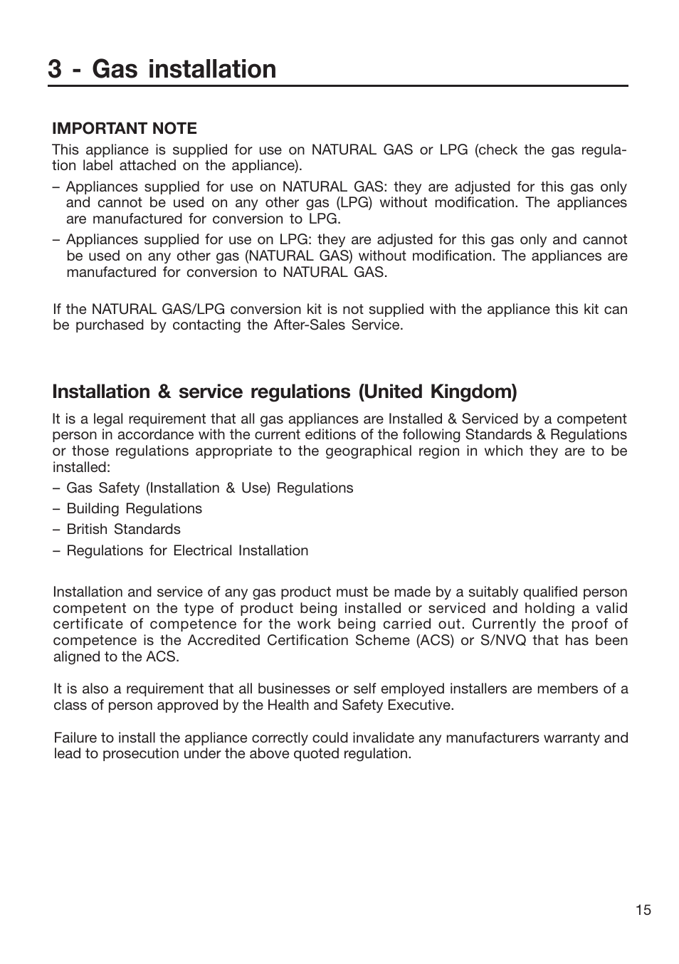 3 - gas installation | Caple CR9204 User Manual | Page 15 / 52