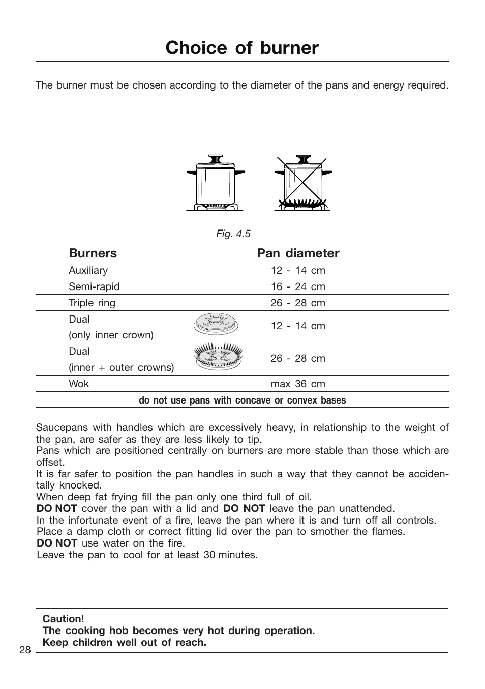 Choice of burner | Caple CR9204 User Manual | Page 28 / 52