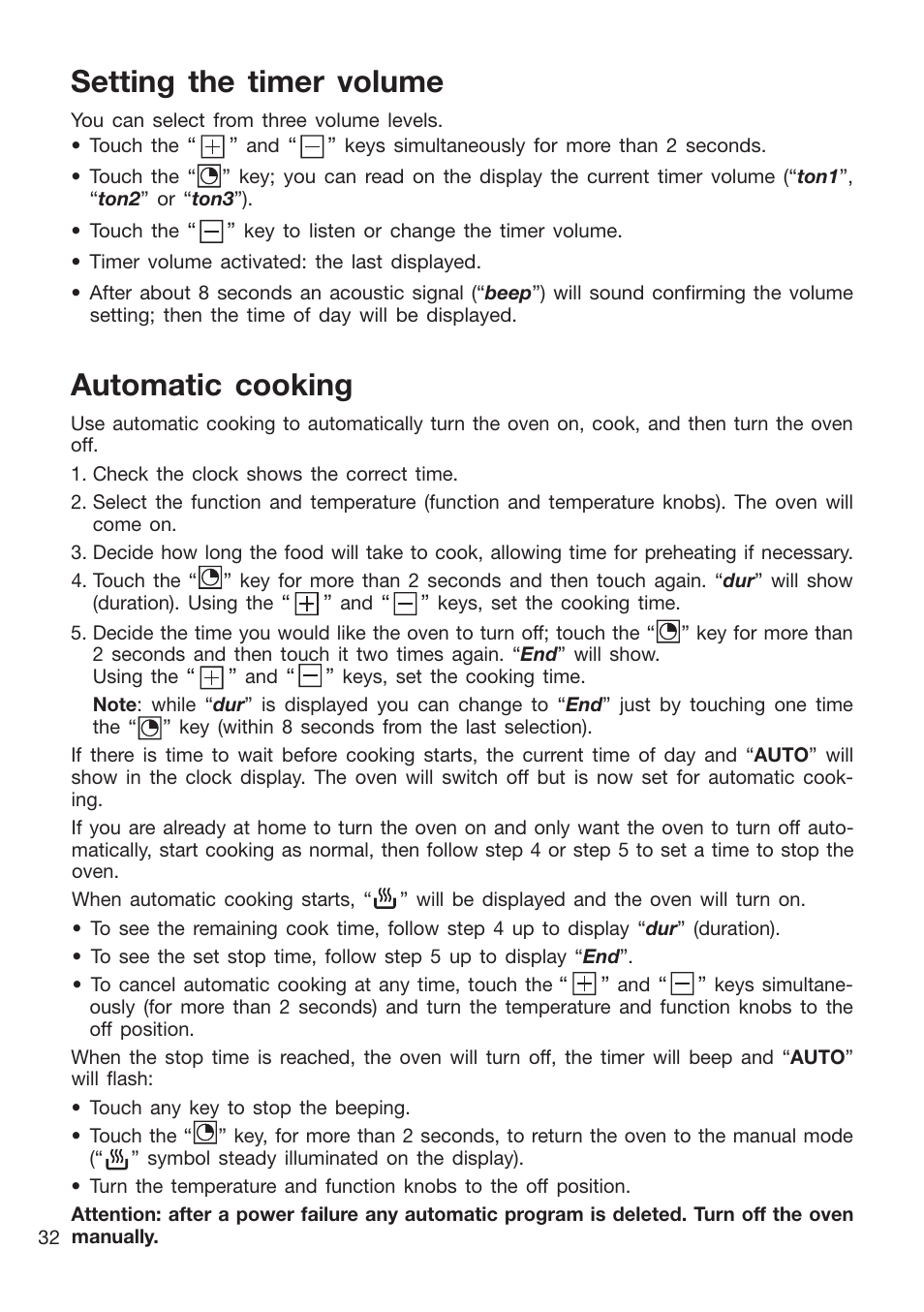 Setting the timer volume, Automatic cooking | Caple CR9204 User Manual | Page 32 / 52