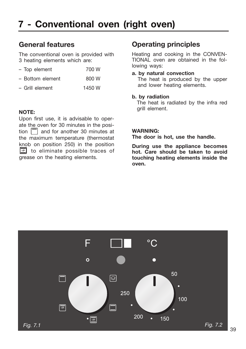7 - conventional oven (right oven), General features, Operating principles | Caple CR9204 User Manual | Page 39 / 52