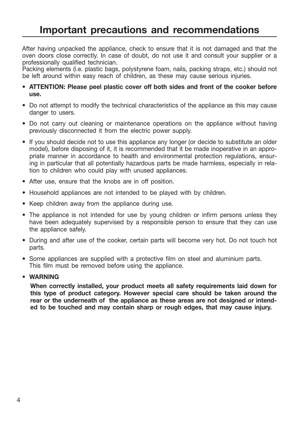 Important precautions and recommendations | Caple CR9204 User Manual | Page 4 / 52