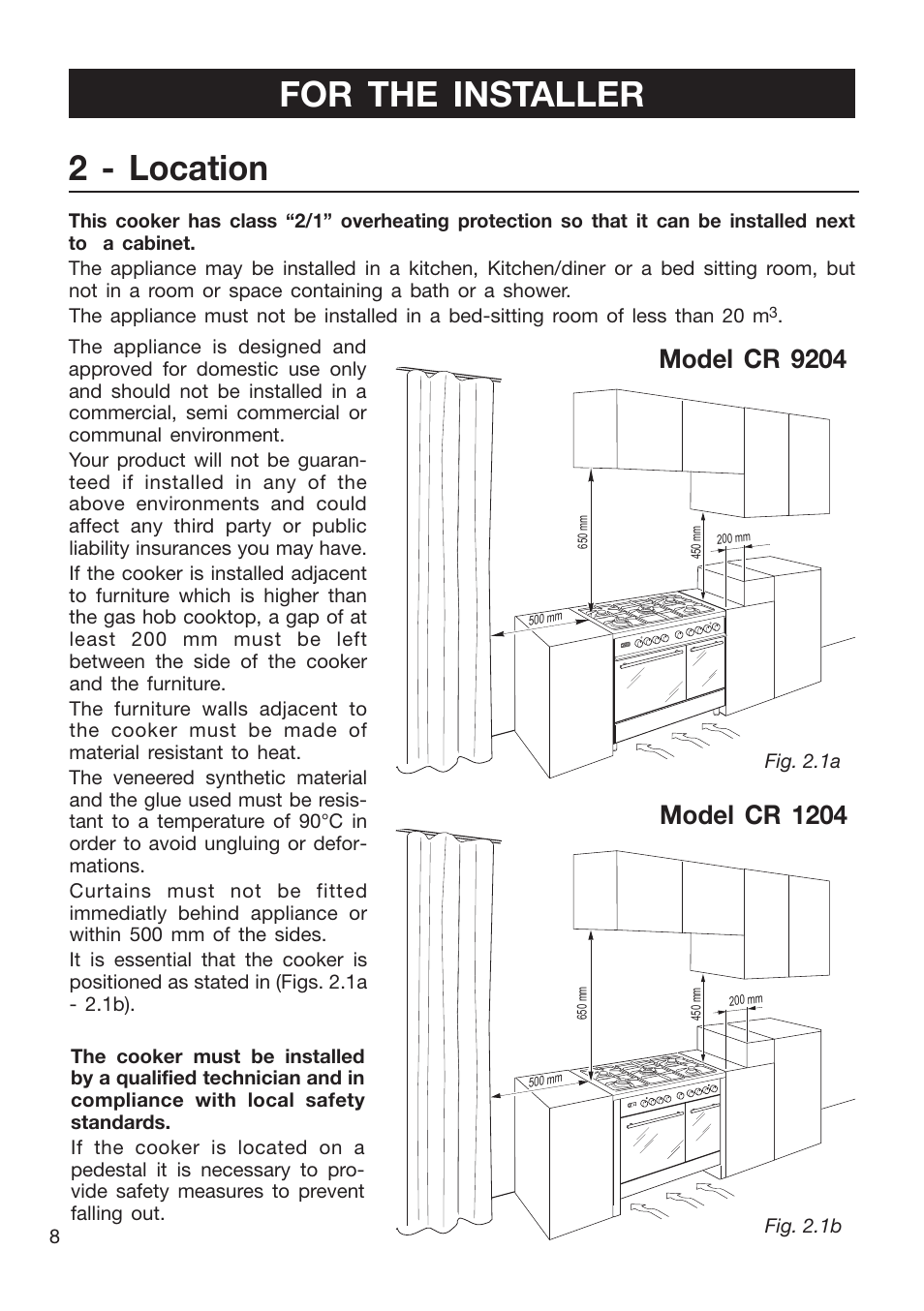 2 - location for the installer | Caple CR9204 User Manual | Page 8 / 52