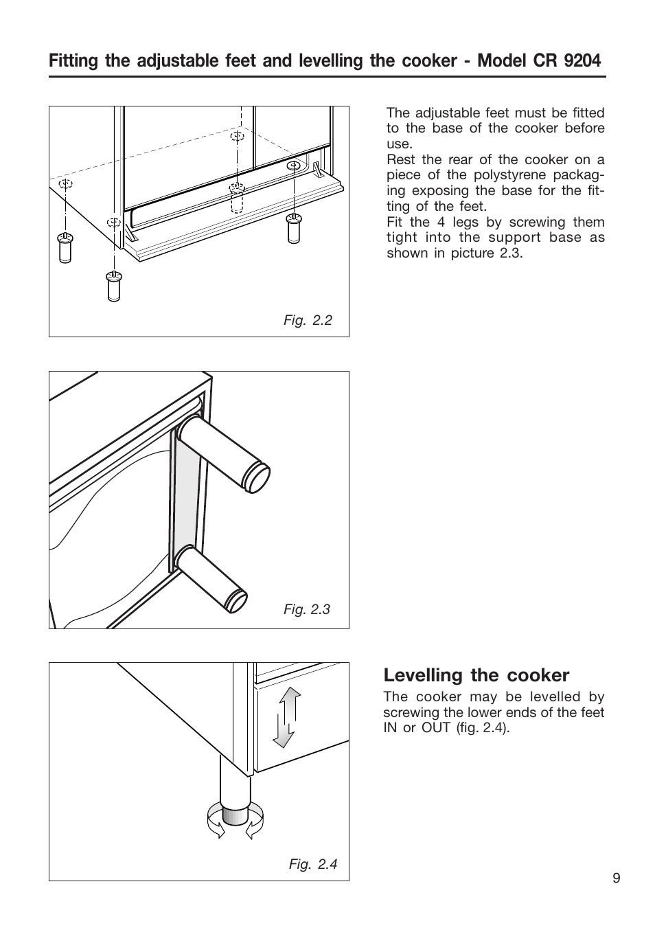 Levelling the cooker | Caple CR9204 User Manual | Page 9 / 52