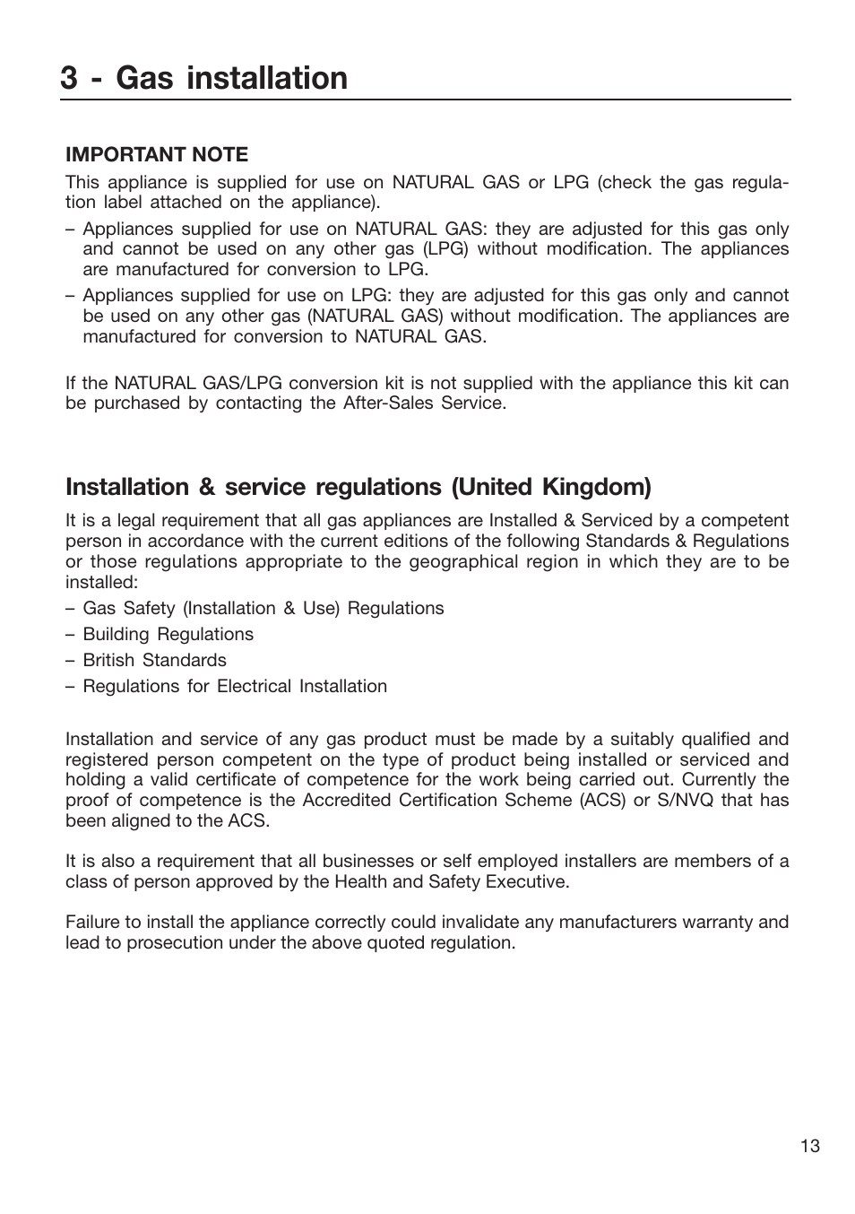 3 - gas installation | Caple CR9215 User Manual | Page 13 / 48