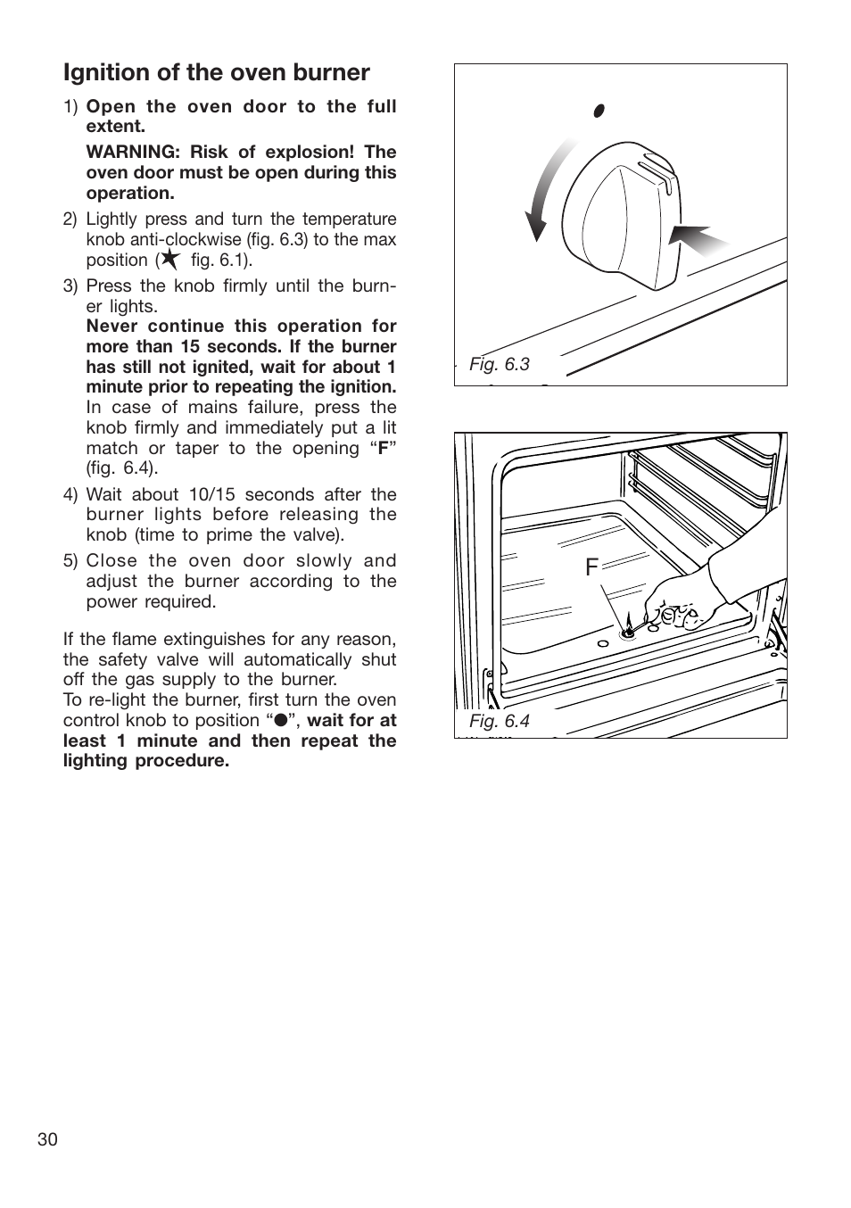 Ignition of the oven burner | Caple CR9215 User Manual | Page 30 / 48