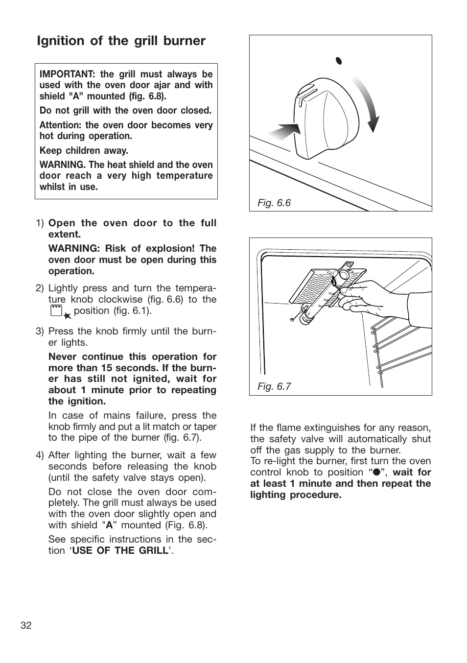 Ignition of the grill burner | Caple CR9215 User Manual | Page 32 / 48