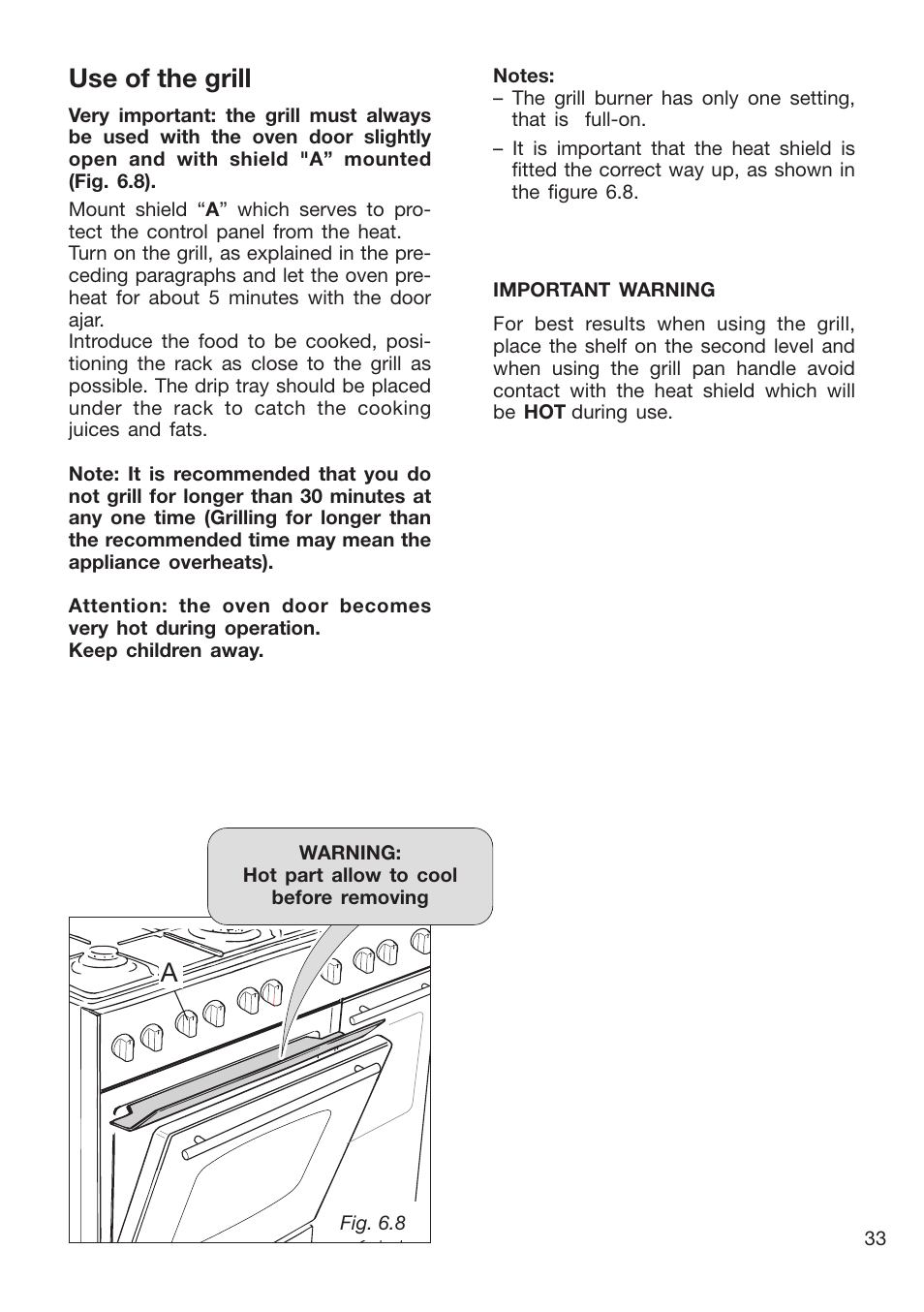 Use of the grill | Caple CR9215 User Manual | Page 33 / 48