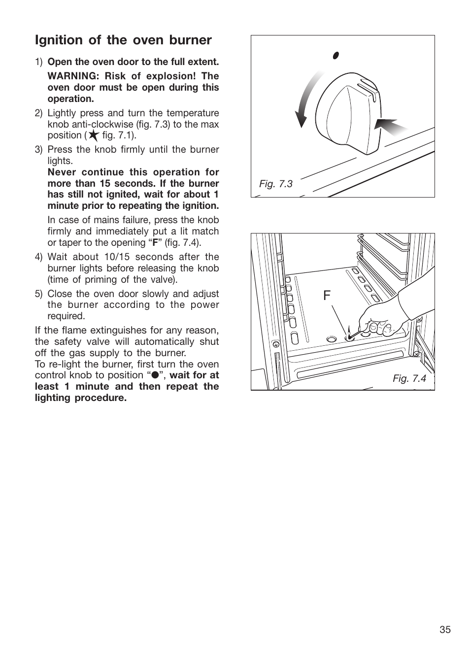Fignition of the oven burner | Caple CR9215 User Manual | Page 35 / 48
