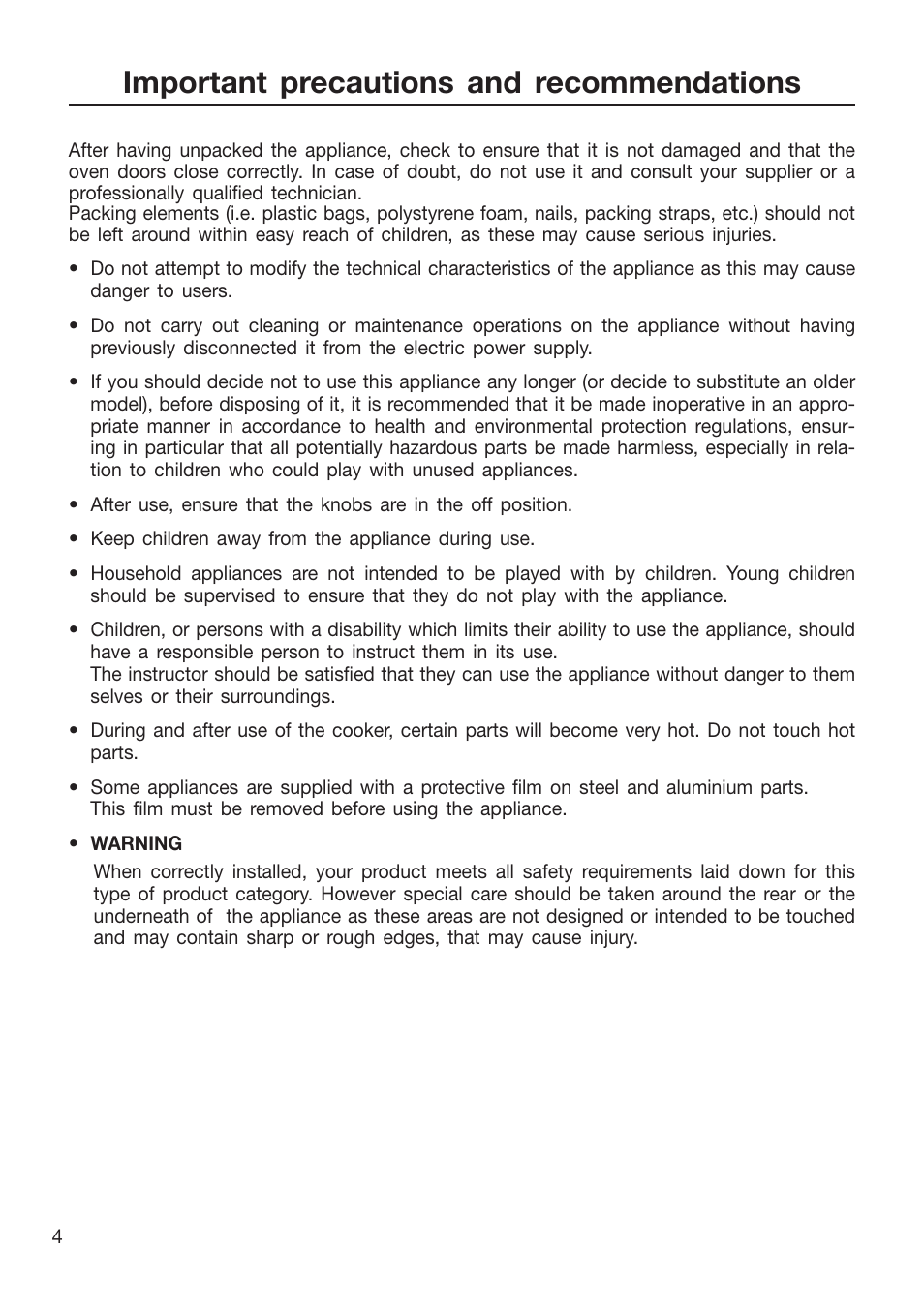 Important precautions and recommendations | Caple CR9215 User Manual | Page 4 / 48