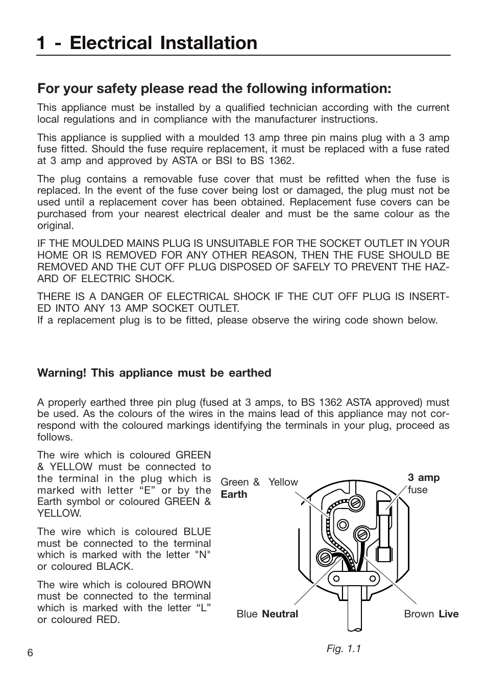 1 - electrical installation | Caple CR9215 User Manual | Page 6 / 48