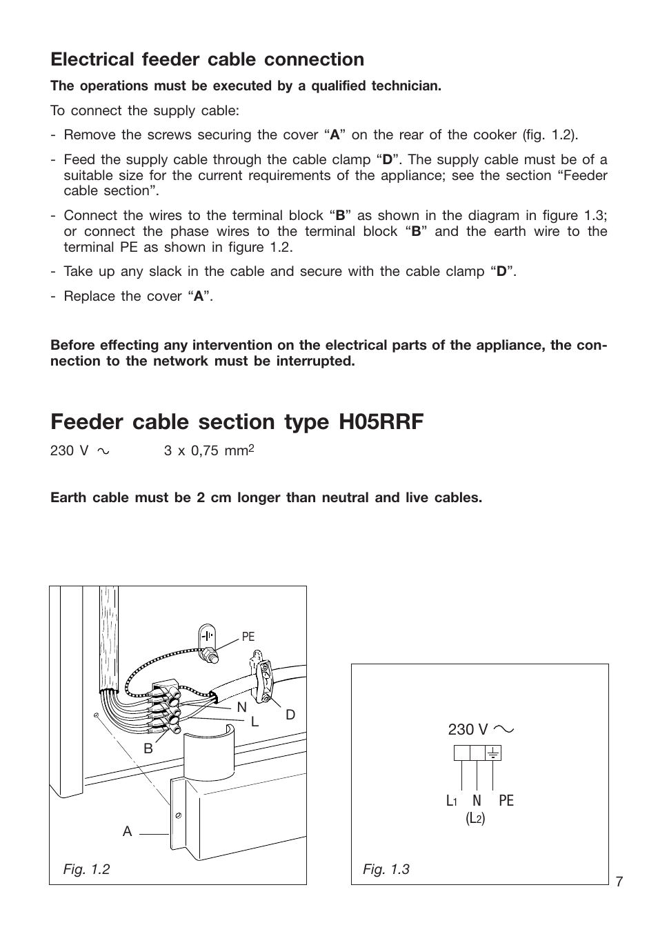 Electrical feeder cable connection | Caple CR9215 User Manual | Page 7 / 48