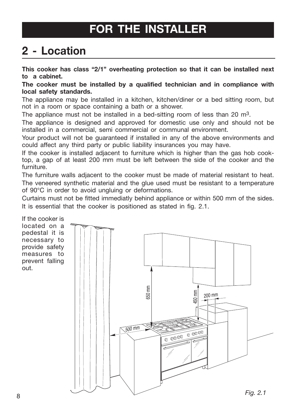 2 - location for the installer | Caple CR9215 User Manual | Page 8 / 48