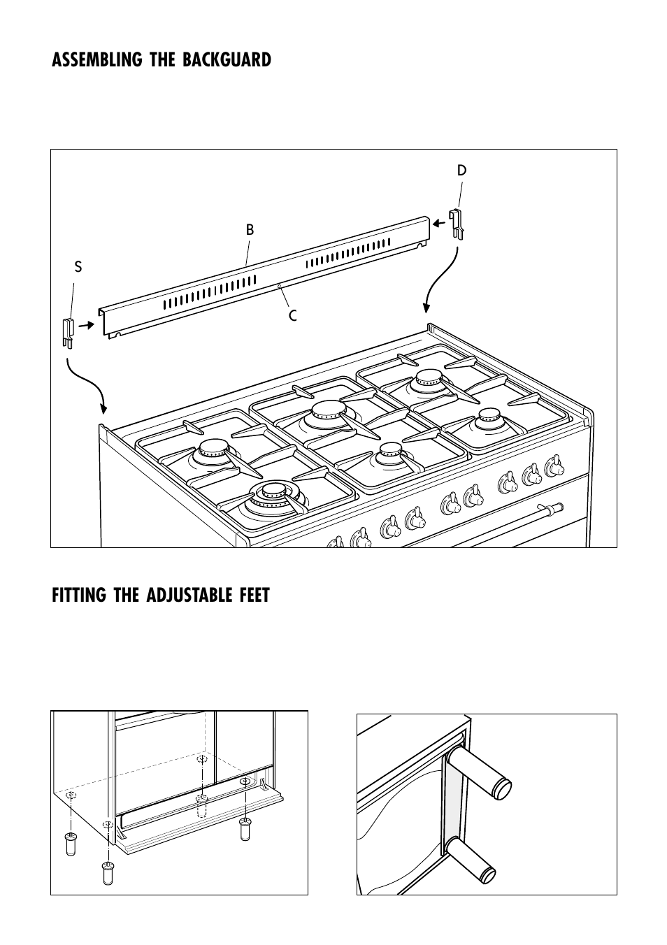 Assembling the backguard, Fitting the adjustable feet | Caple CRG902SS User Manual | Page 6 / 36