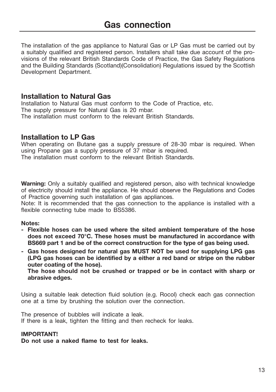 Gas connection | Caple CR9105 User Manual | Page 13 / 40