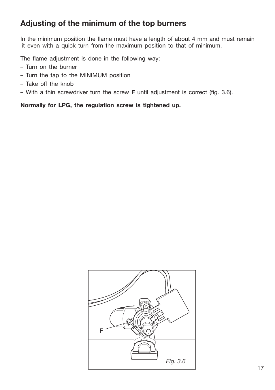 Adjusting of the minimum of the top burners | Caple CR9105 User Manual | Page 17 / 40