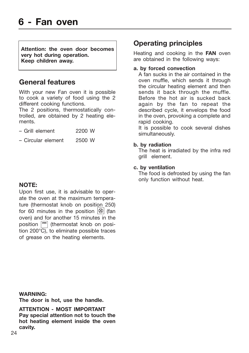 6 - fan oven, Operating principles, General features | Caple CR9105 User Manual | Page 24 / 40